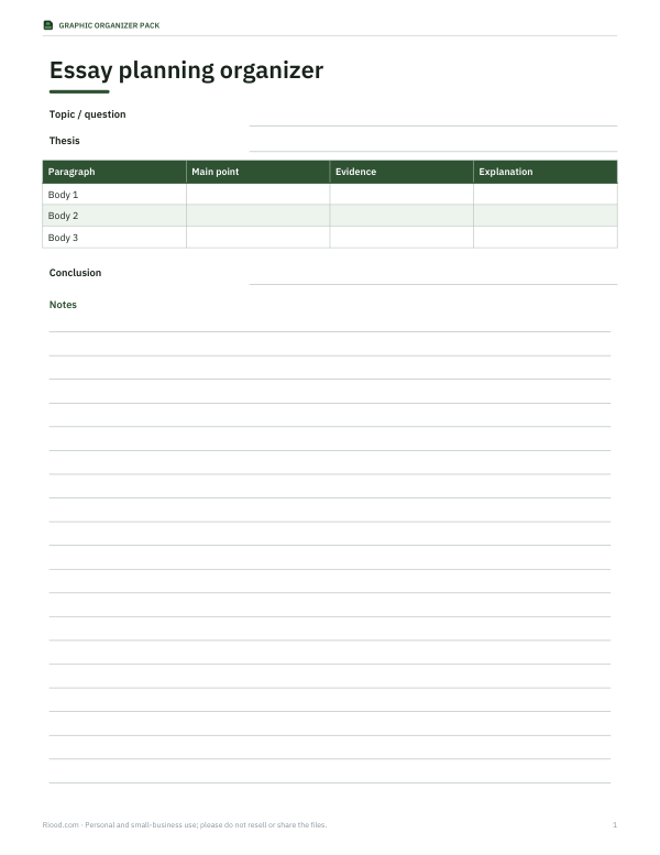 Preview of Printable Essay Planner