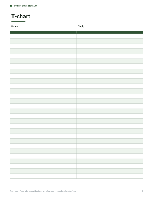 Preview of Printable T-Chart Template